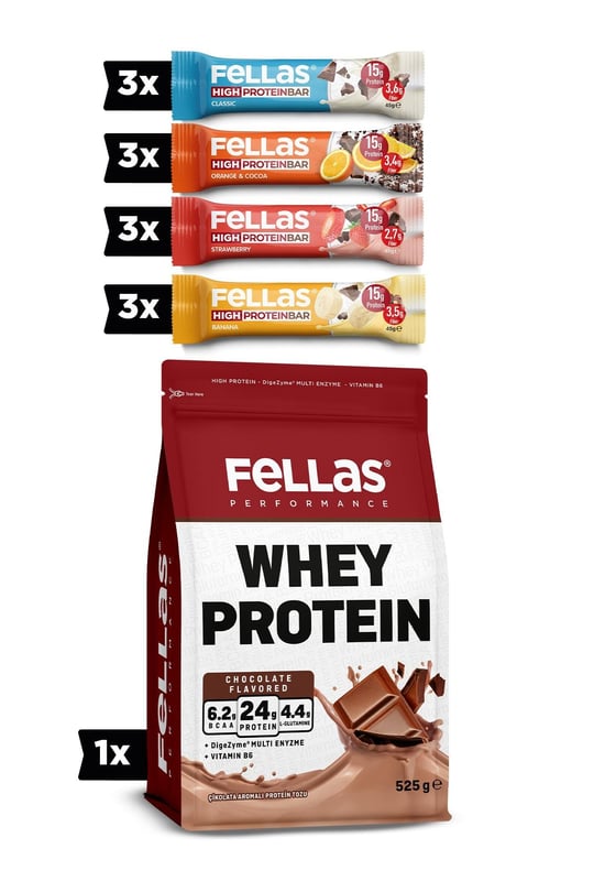 Fellas Yüksek Protein Bar Karma ve Çikolatalı Protein Tozu Avantajlı Paket