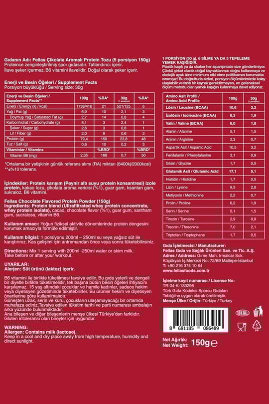Protein Tozu 150g (5 Porsiyon) - Çikolata Aromalı