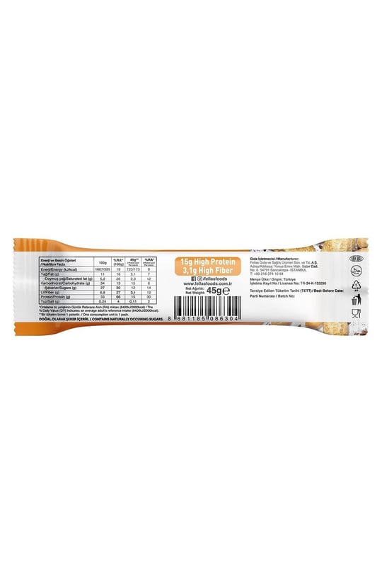 Yüksek Protein Bar 45g Süper İkili Kutu 24 Adet - Hindistan Cevizli x12 Adet + Yer Fıstıklı x 12 Adet