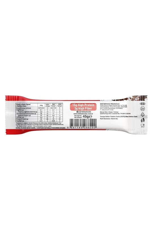 Yüksek Protein Bar 45g Süper İkili Kutu 24 Adet - Hindistan Cevizli x12 Adet + Yer Fıstıklı x 12 Adet