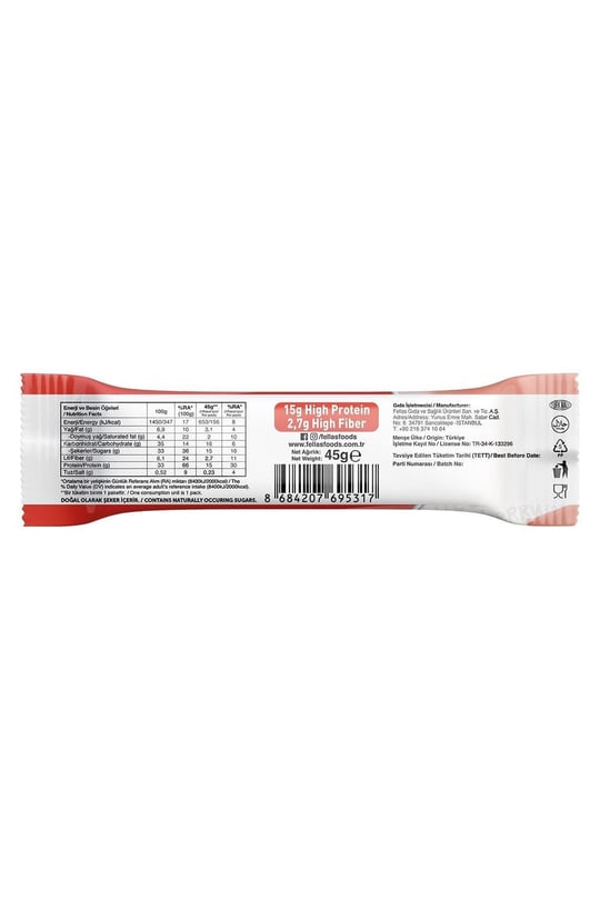 Yüksek Protein Bar - Çilekli 45g  x 12 Adet