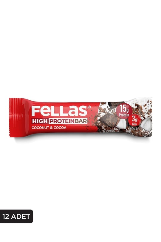 Yüksek Protein Bar - Hindistan Cevizli ve Kakaolu 45g x 12 Adet