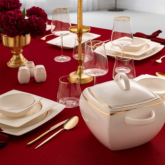 Emsan Hale Gold Fine Bone Yemek Takımı 60 Prç Kare