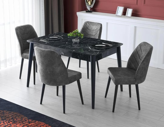 Rubi Line Lotus Masa + Dallas 4 Sandalye  Takımı Siyah