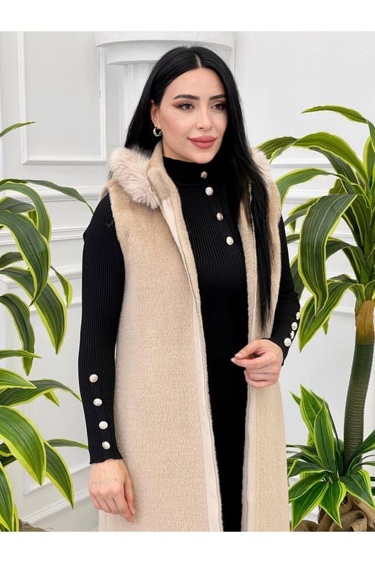 Angora Kürk Yelek 7339 Bej