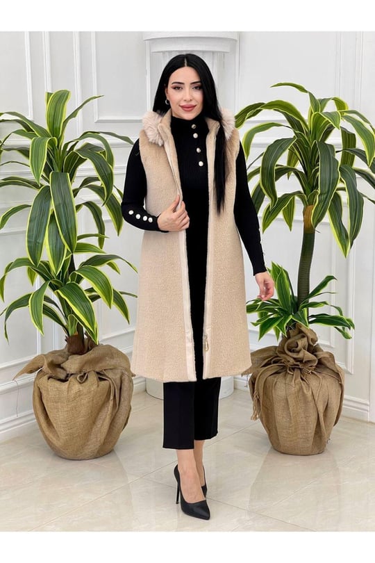 Angora Kürk Yelek 7339 Bej
