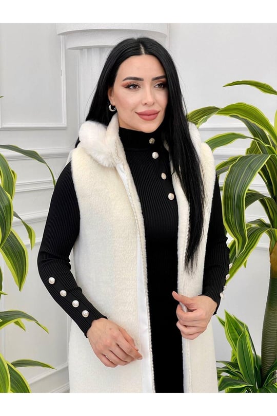 Angora Kürk Yelek 7339 Beyaz