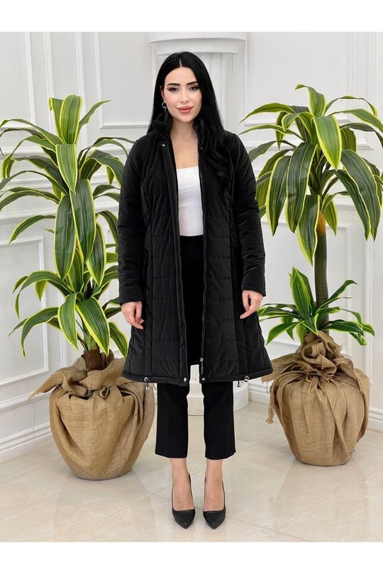 Angora Yaka Şişme Kaban 7302 Siyah