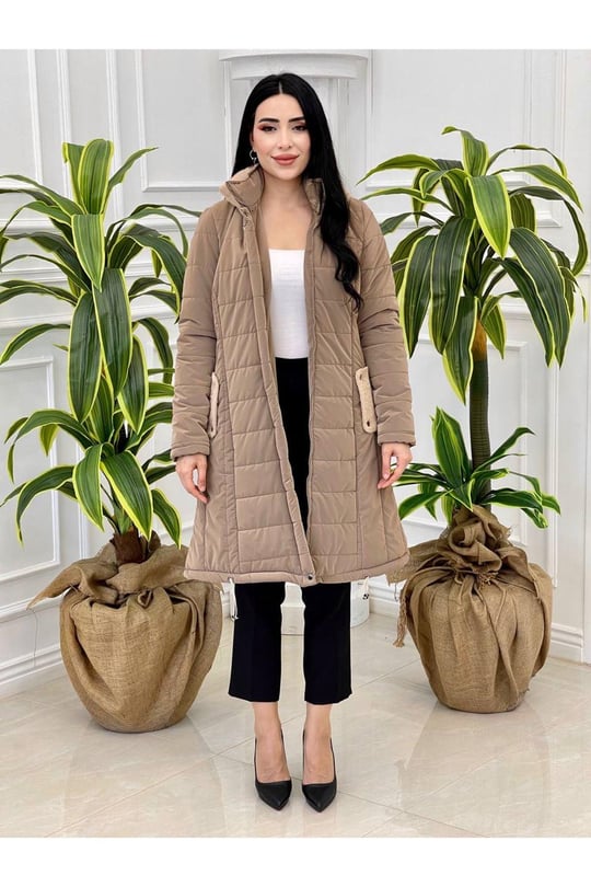 Angora Yaka Şişme Kaban 7302 Vizon