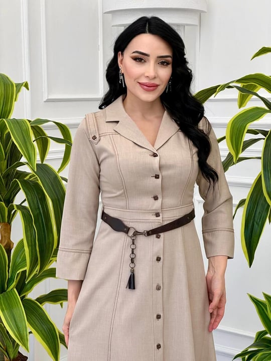 Apoletli Çift Dikişli Elbise 44126 T-24 Bej
