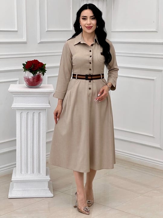 Apoletli Elbise 44138 t-24 Bej