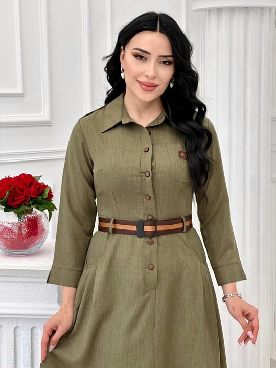 Apoletli Elbise 44138 t-24 Haki
