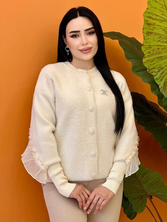 Arka Fırfır Angora Hırka 141813 T-25 Ekru