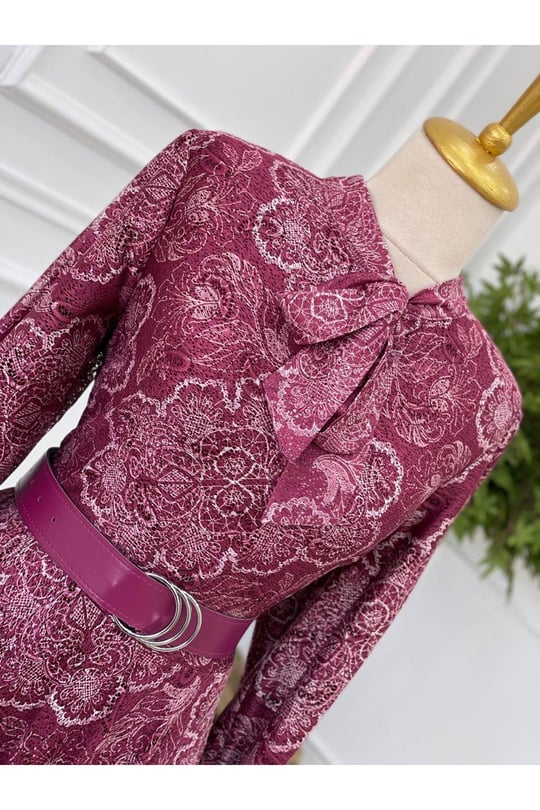 Bağcıklı Güpür Elbise 3469 Bordo