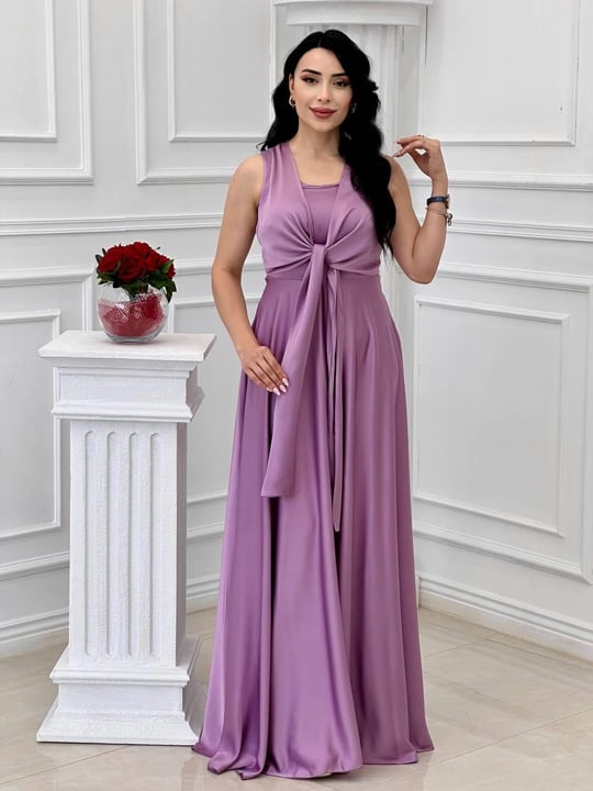 Bağlamalı Saten Abiye 4193 t-24 Lila