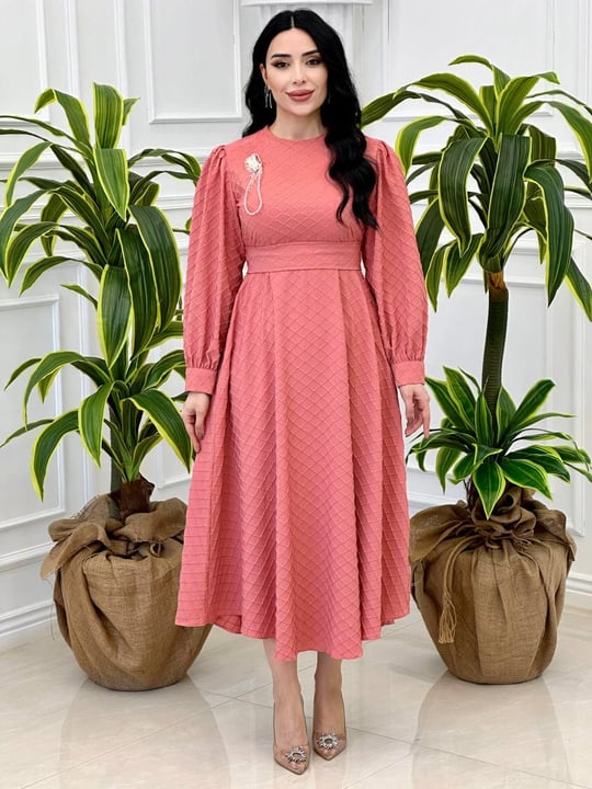 Baklava Desen Elbise 1620 T-24 pembe