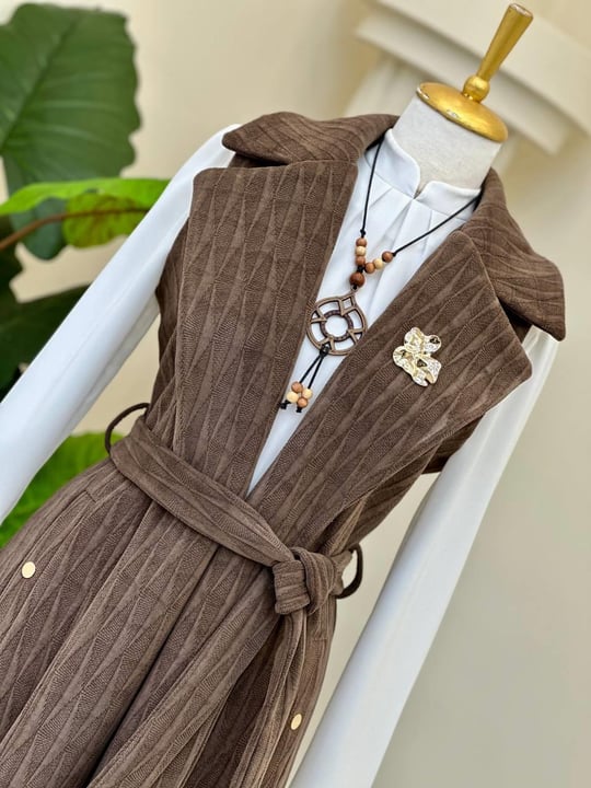 Baklava Desen Örme Yelek 7514 T-25 Kahverengi