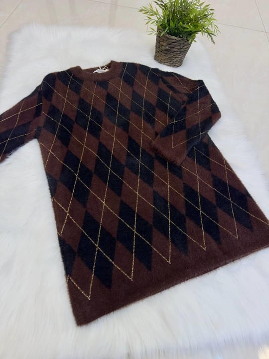 Baklava Desen Simli Tunik 140542 T-25 Kahverengi