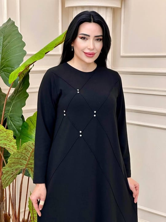 Baklava Şerit Yumoş Örme Elbise 9058 t-24 Siyah