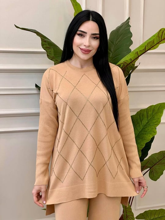 Baklava Taş Triko Takım 24231 t-24 Bej