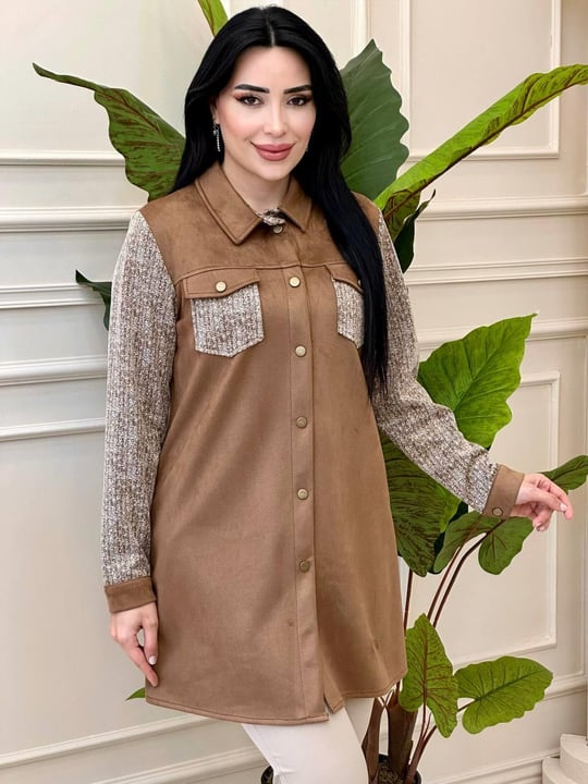 Balık Sırtı Detay Süet Tunik 6128 t-24 Taba