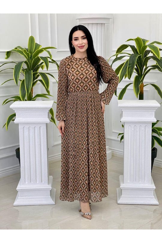 Batik Desen Elbise 1170 Kahverengi