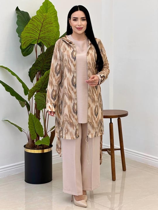 Batik Desen File Üçlü Takım 7245 Bej