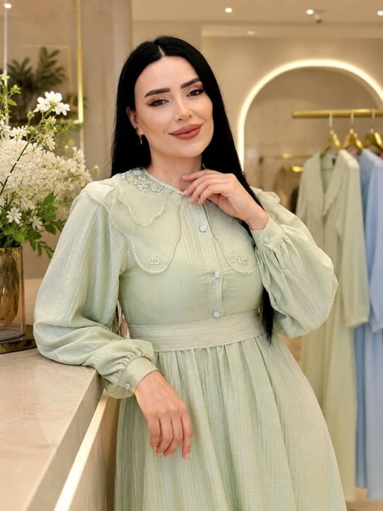 Bebe Yaka Balon Kol Elbise 265 T-26 Yeşil