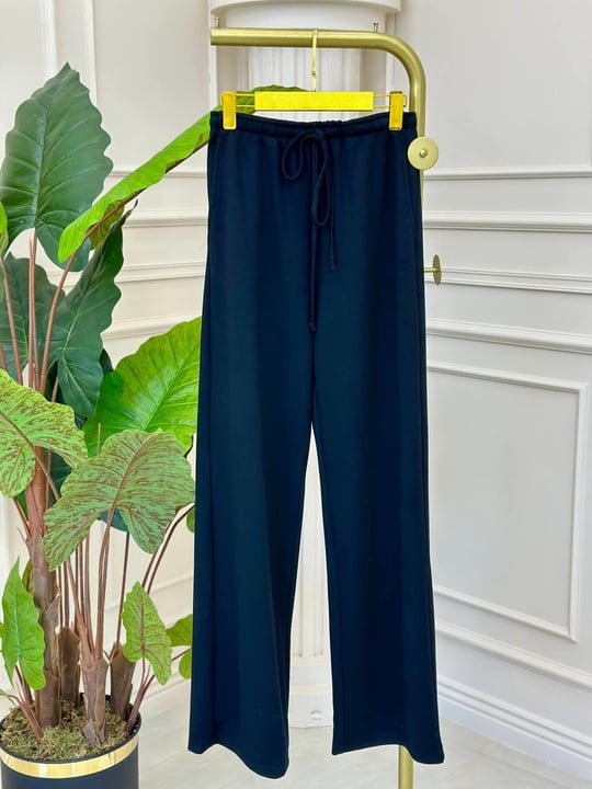 Bel Bağçık Bol Paça Penye Pantolon  3965 t-24 Siyah