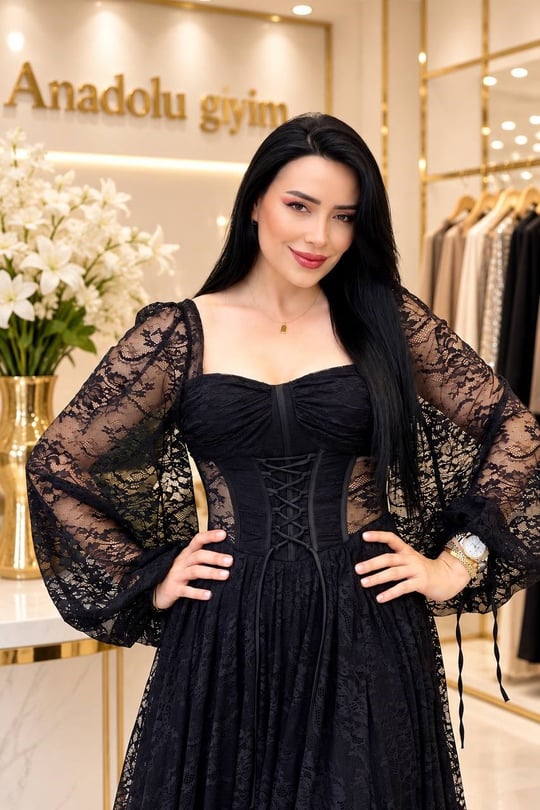 Bel Bağcık Güpür Abiye 250 T-26 Siyah
