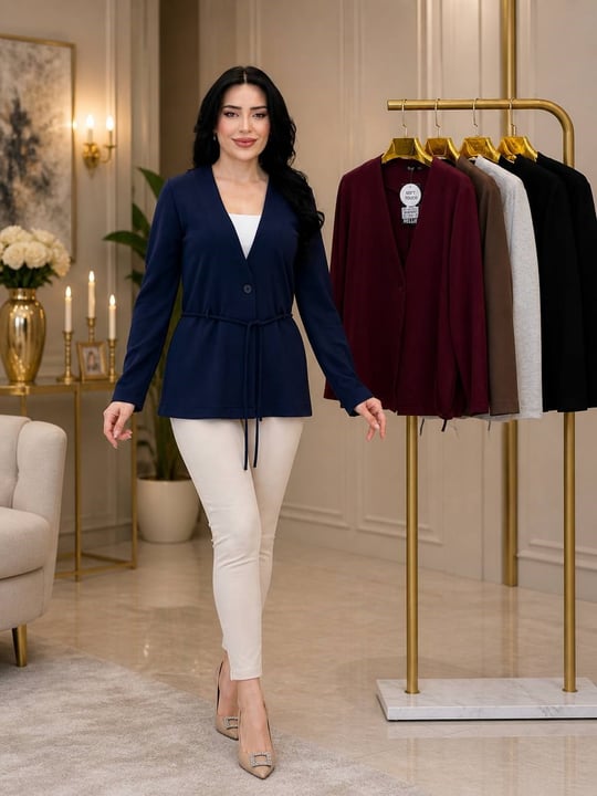 Bel Bağcık Tek Düğme Penye Hırka 8444 T-26 Lacivert