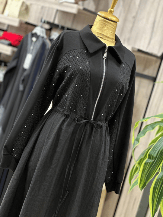 Bel Büzme Spor Elbise 12674 T-26 Siyah