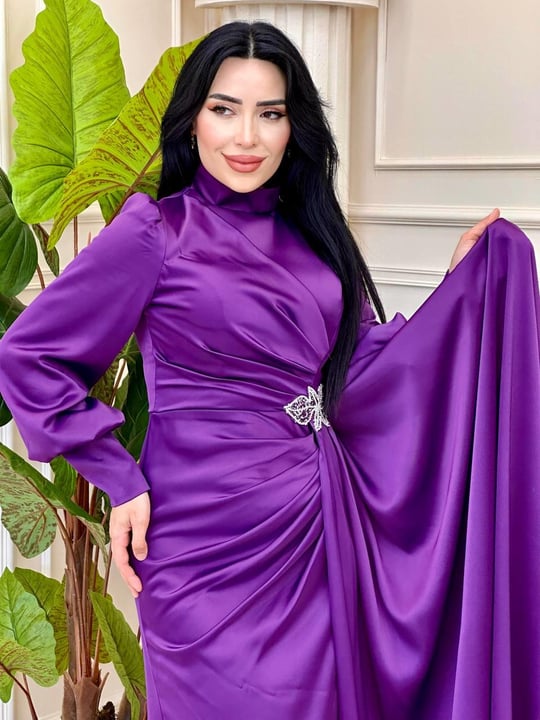 Bel Detay Saten Abiye 4579 t-24 Mor
