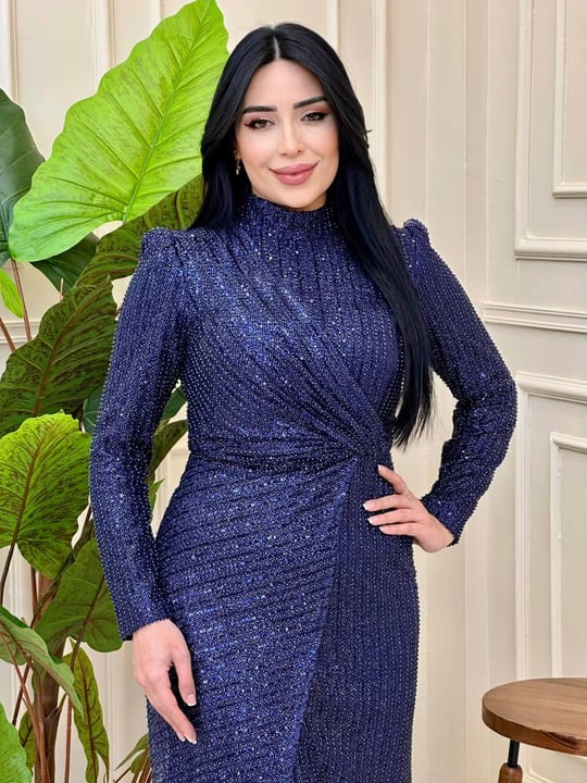 Bel Düğüm Detay Bonçuk İşleme Abiye 0677 A-25 Lacivert