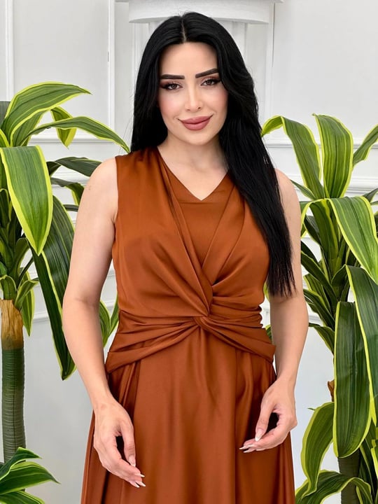 Bel Düğümlü Saten Abiye 4199 t-24 Kiremit