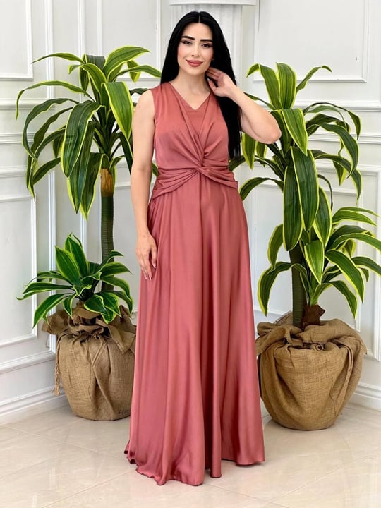 Bel Düğümlü Saten Abiye 4199 t-24 Rose