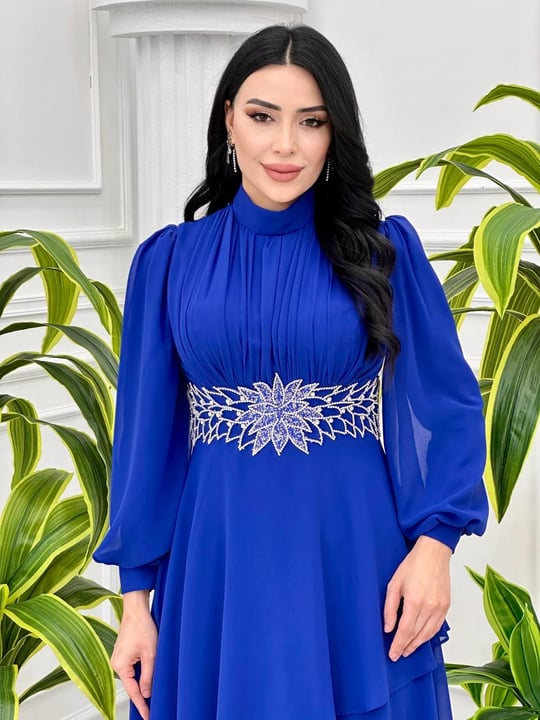Bel İşleme Kat Kat Şifon Elbise 4521 T-24 Saks