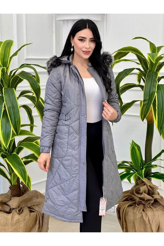 Bel Tokalı Şişme Kaban 8135 Gri