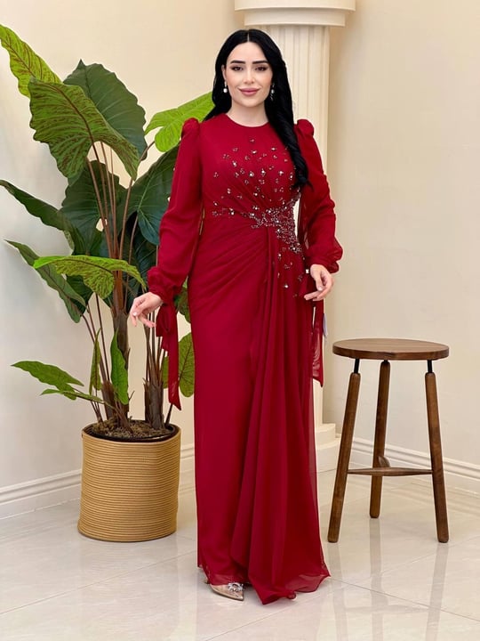 Belden Taşlı Tül Abiye 5349 T-25 Bordo