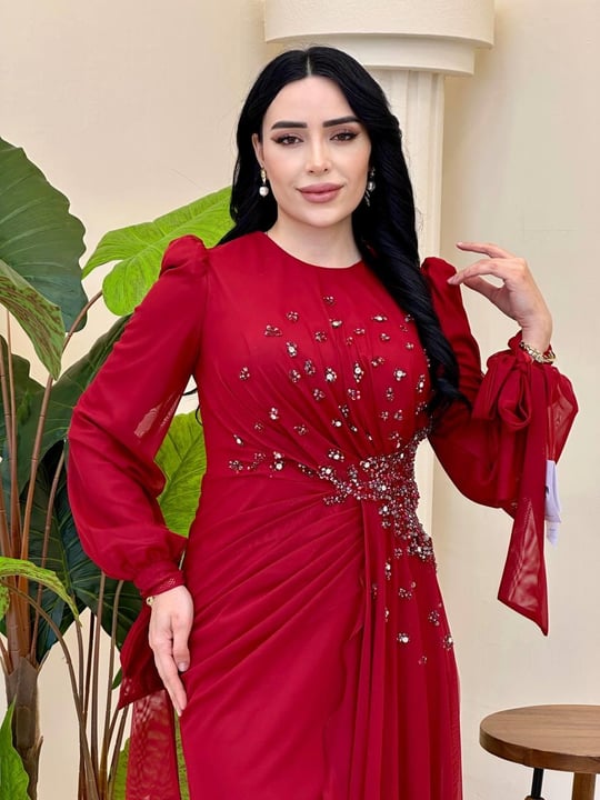 Belden Taşlı Tül Abiye 5349 T-25 Bordo