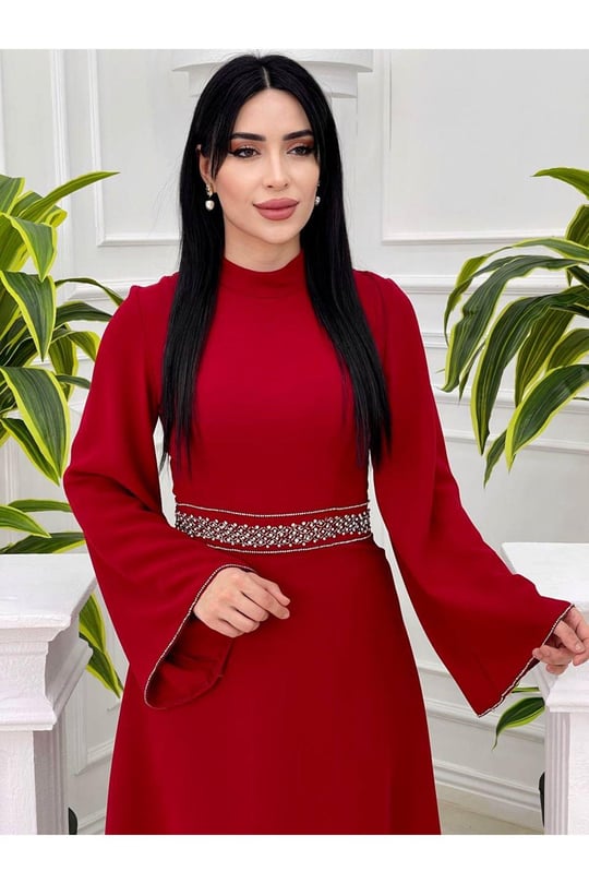 Beli Taşlı Tunik Takım 4704 Kırmızı