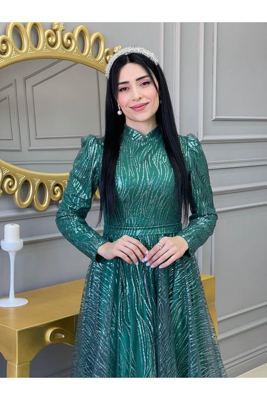 Bilek Boy Çizgi Sim Abiye 17690 Yeşil