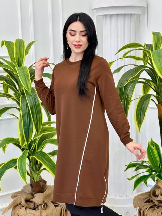 Biyeli Uzun Tunik 7088 Kahverengi