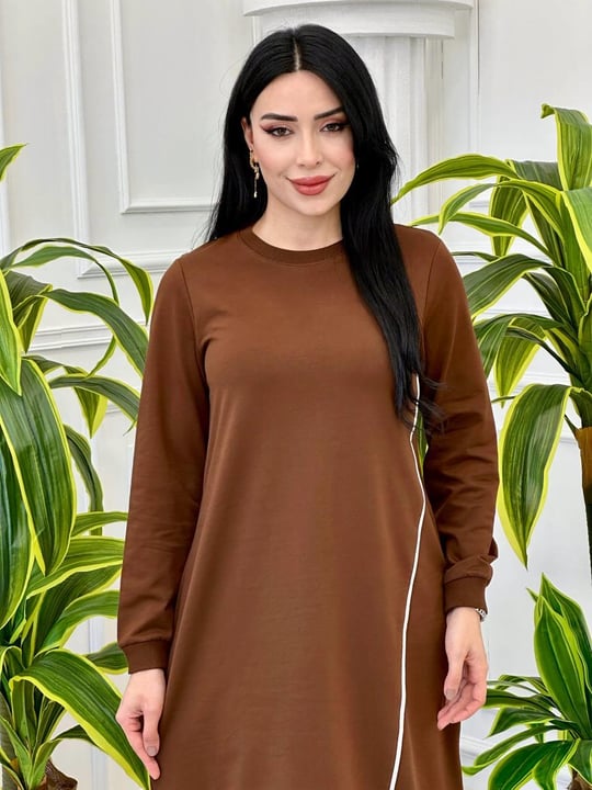 Biyeli Uzun Tunik 7088 Kahverengi