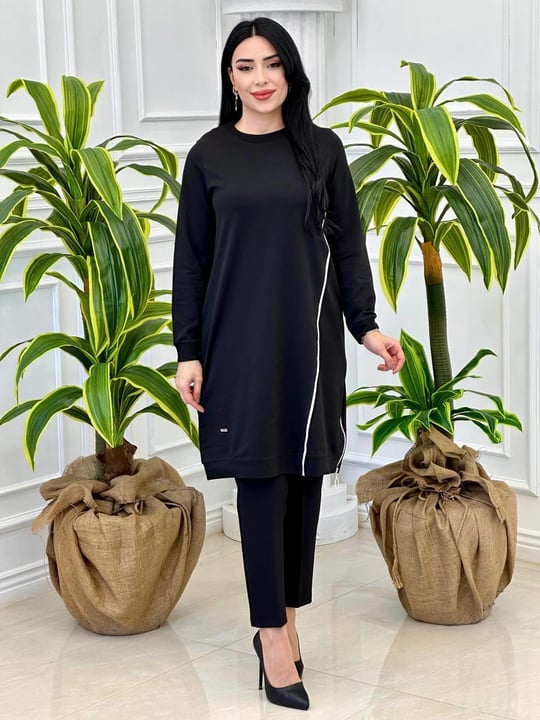 Biyeli Uzun Tunik 7088 Siyah
