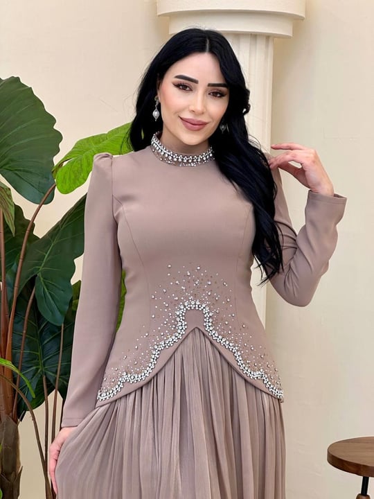 Bluzu Taşlı Organze Etekli Takım 5436 T-25 Vizon