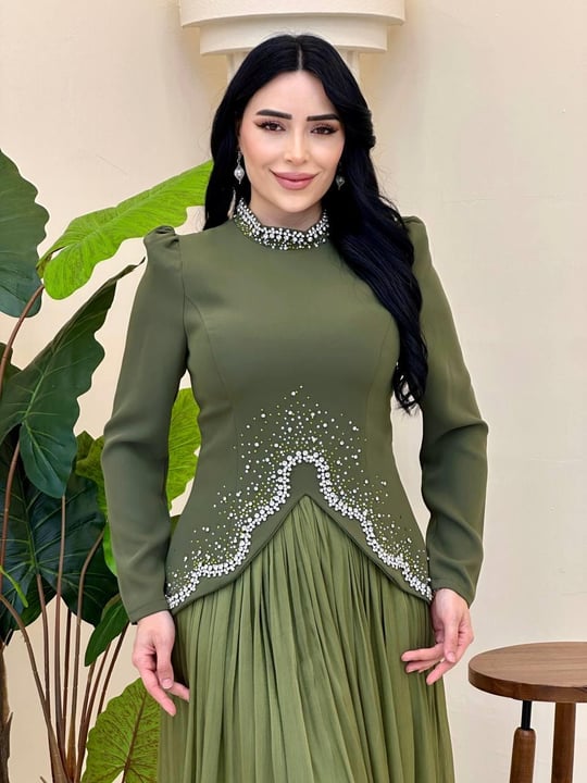 Bluzu Taşlı Organze Etekli Takım 5436 T-25 Yeşil