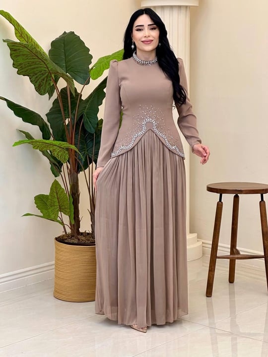 Bluzu Taşlı Organze Etekli Takım 5436 T-25 Vizon