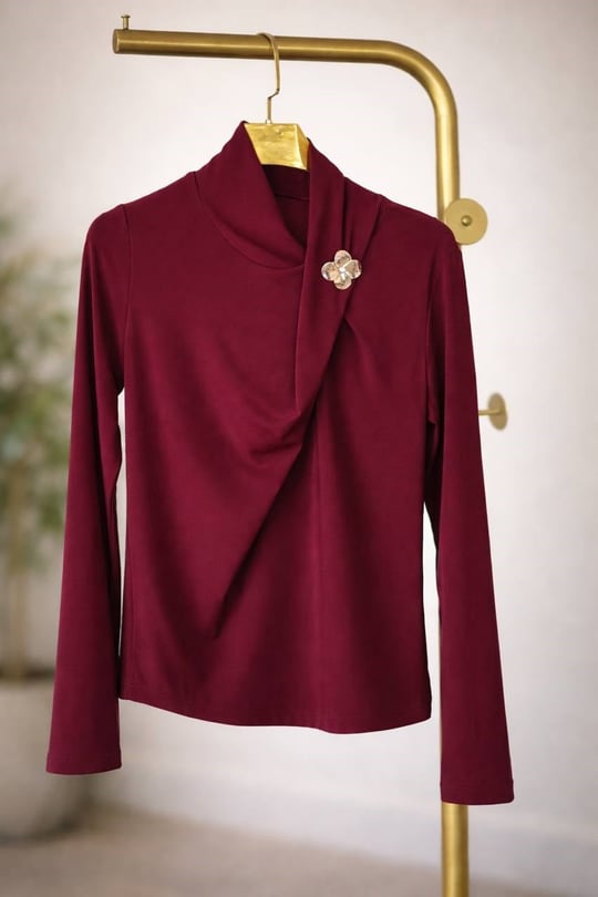 Broş Detay Sendy Bluz 3501 T-26 Bordo