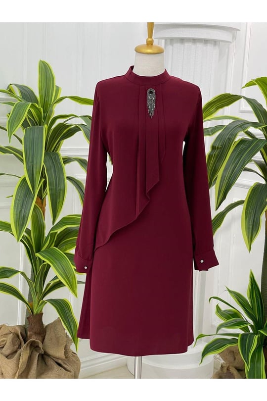 Broşlu Tunik 774 Bordo